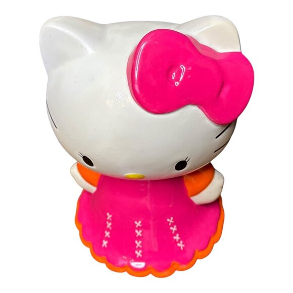 HELLO KITTY Ceramic Coin Piggy Bank 9" Pink Bow Orange Dress /1976/2012 SANRIO - Picture 5 of 13